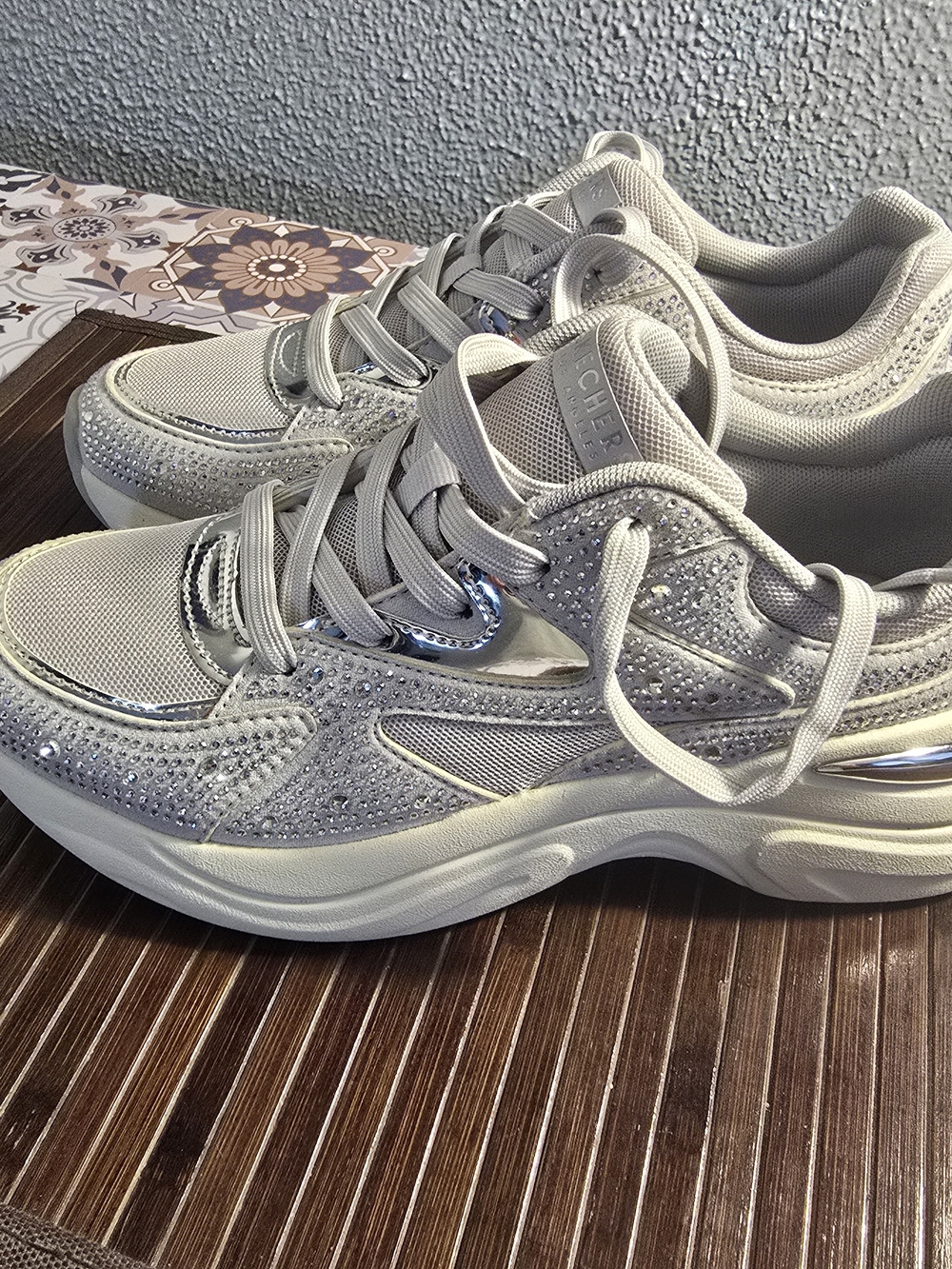 Skechers Silver Crystal-Embellished Women's Sneakers